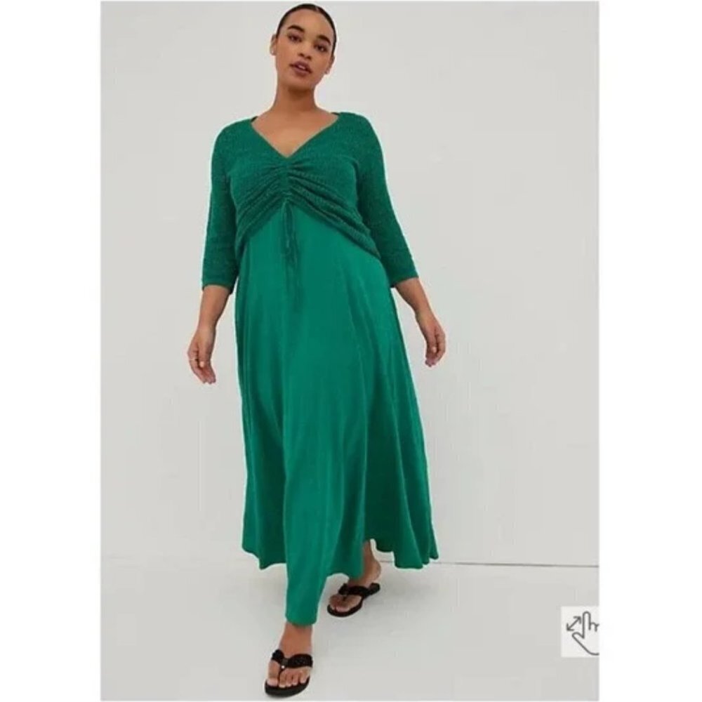 Torrid Green Crochet Open Stitch Pullover V-Neck Cinched Front Sweater / Top 1x - Picture 5 of 12